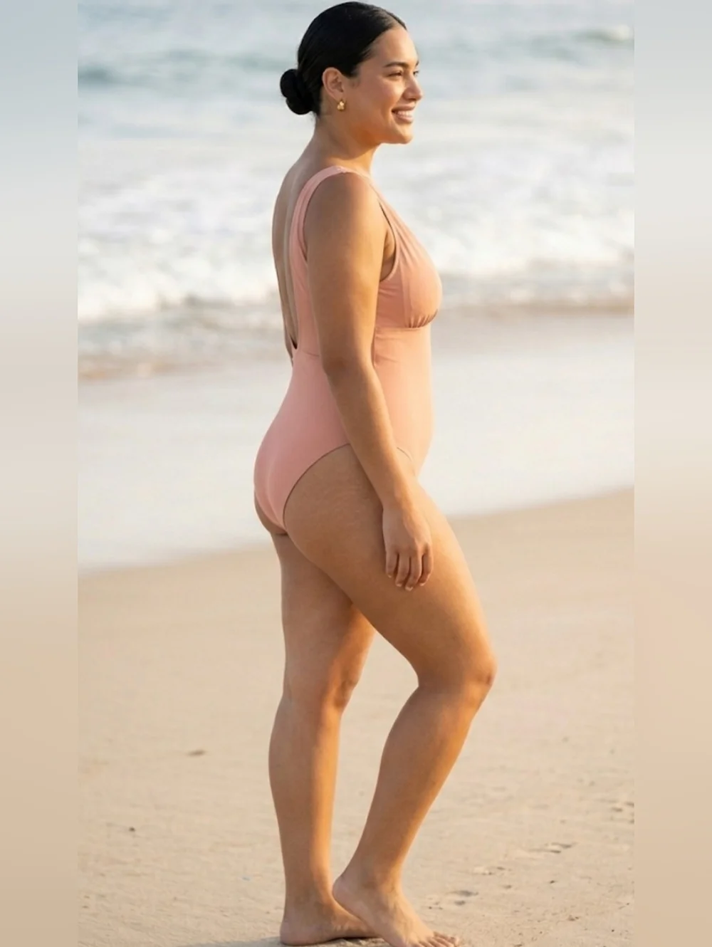 J. Crew Plunge V-Neck One-Piece Swimsuit - Nude Peach - Size 14